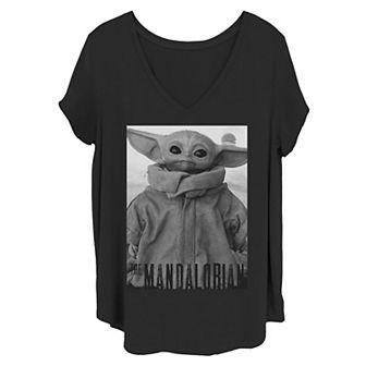 Juniors' Plus Size Star Wars The Mandalorian The Child Black & White Portrait Tee
