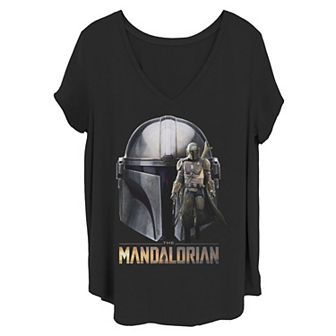 Juniors' Plus Size Star Wars The Mandalorian Helmet Portrait Mashup Tee