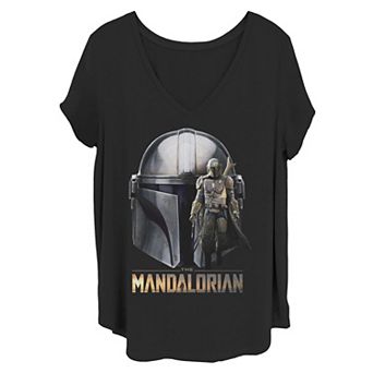 Juniors' Plus Size Star Wars The Mandalorian Helmet Portrait Mashup Tee