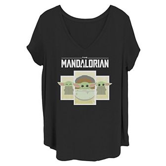Juniors' Plus Size Star Wars The Mandalorian The Child Cartoon Panels Tee