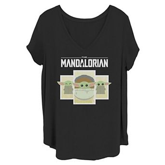 Juniors' Plus Size Star Wars The Mandalorian The Child Cartoon Panels Tee