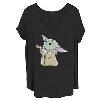 Juniors' Plus Size Star Wars The Mandalorian The Child Reaching Up Cartoon Tee
