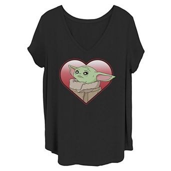 Juniors' Plus Size Star Wars The Mandalorian The Child Valentine Heart Portrait Graphic Tee