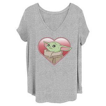 Juniors' Plus Size Star Wars The Mandalorian The Child Valentine Heart Portrait Graphic Tee
