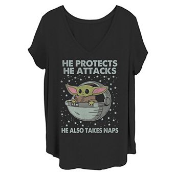 Juniors' Plus Size Star Wars The Mandalorian The Child He Also Takes Naps Tee