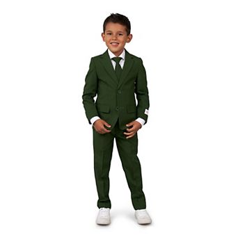Boys 2-8 OppoSuits Glorious Green Solid Color Jacket, Pants & Tie Suit Set