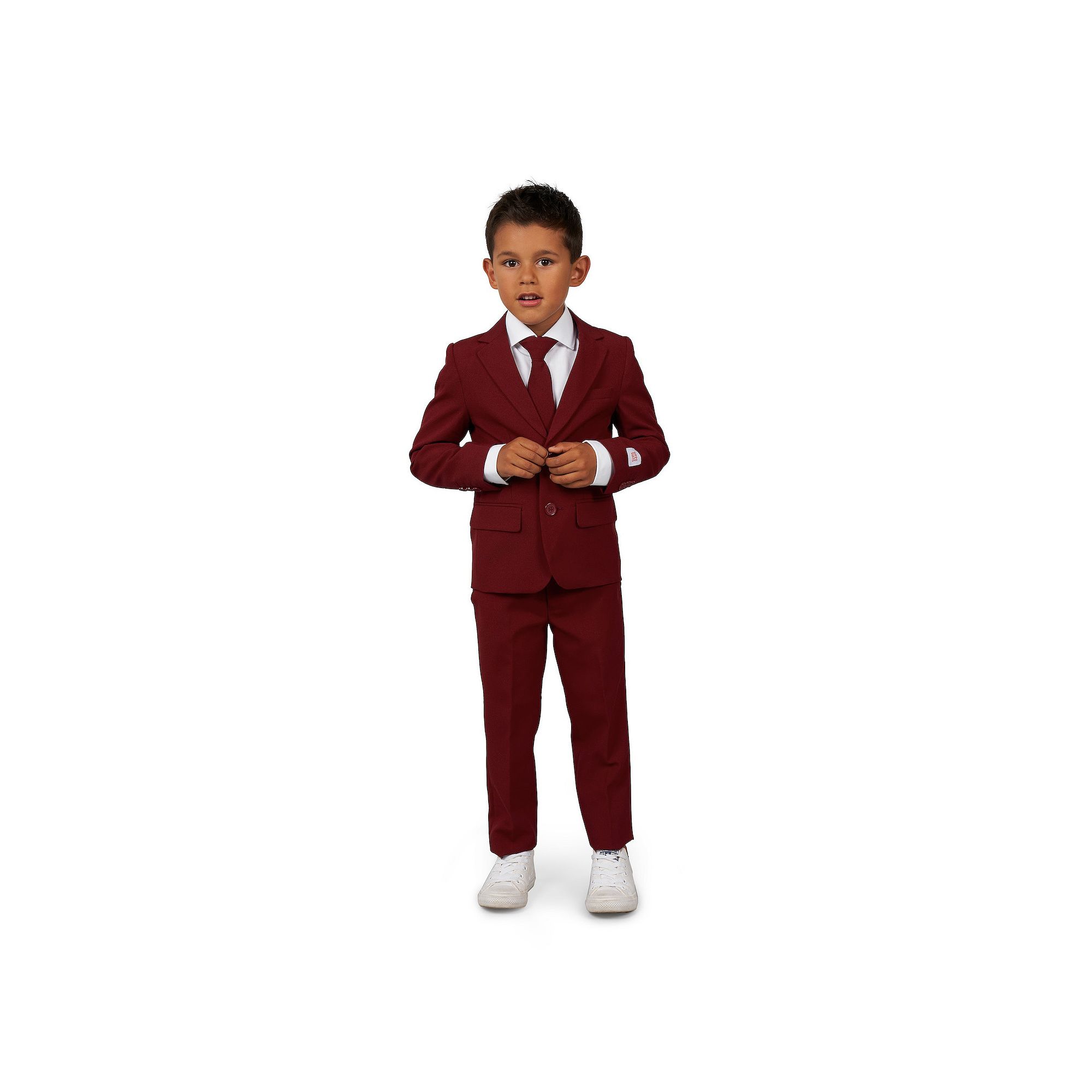 Boys 2-8 OppoSuits Blazing Burgundy Solid Color Jacket, Pants & Tie Suit Se