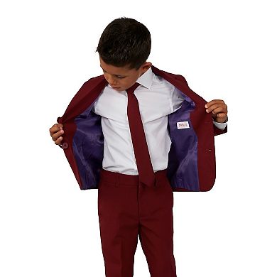 Boys 2-8 OppoSuits Blazing Burgundy Solid Color Jacket, Pants & Tie Suit Set