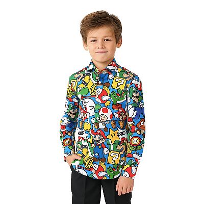Boys 2 8 OppoSuits Nintendo Super Mario Button Up Dress Shirt