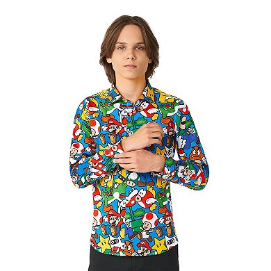 Boys 10-16 OppoSuits Super Mario Print Button-Down Shirt