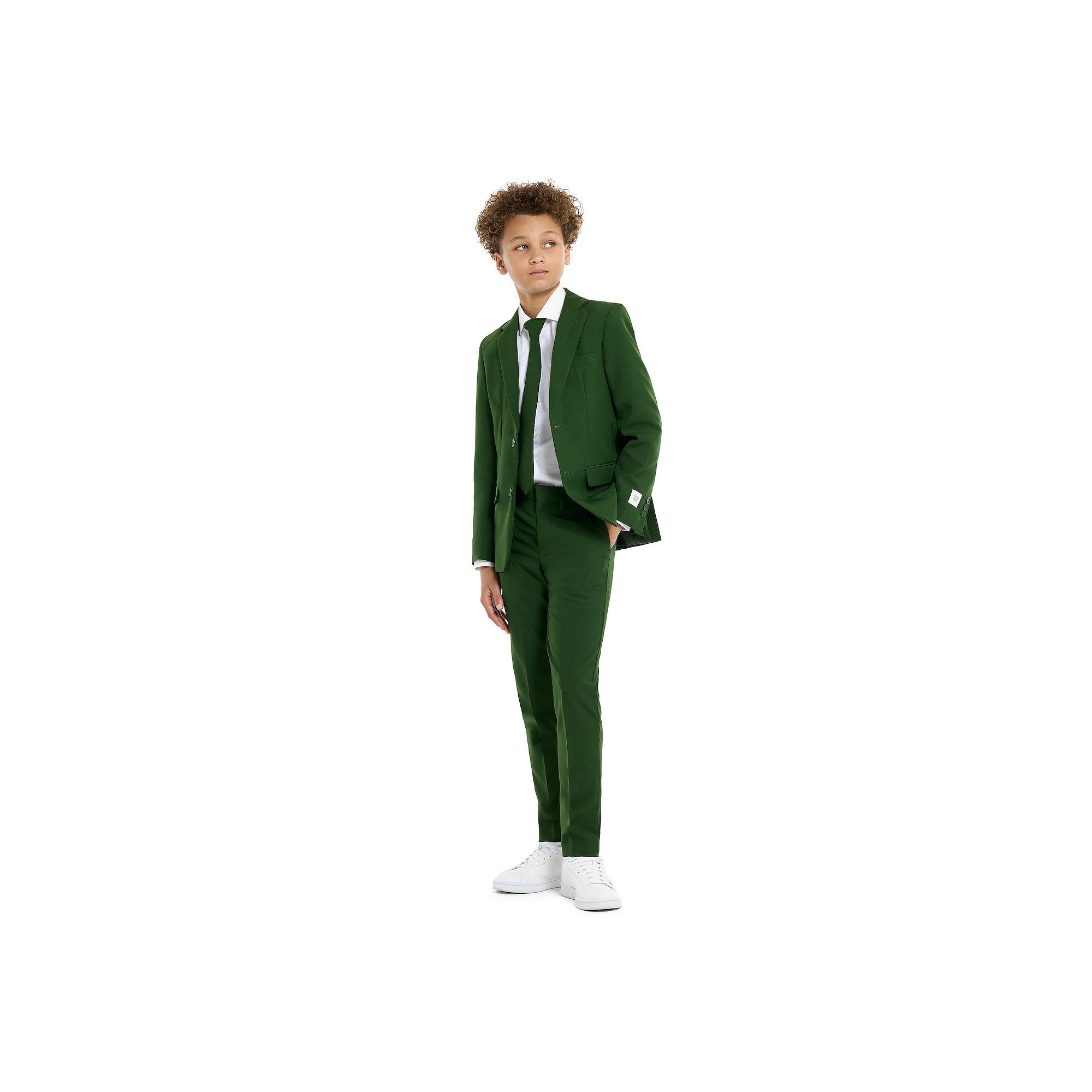 Boys 10-16 OppoSuits Glorious Green Solid Jacket, Pants & Tie Suit Set, Boy