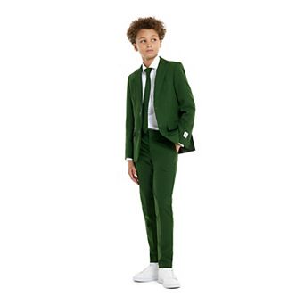 Boys 10-16 OppoSuits Glorious Green Solid Jacket, Pants & Tie Suit Set