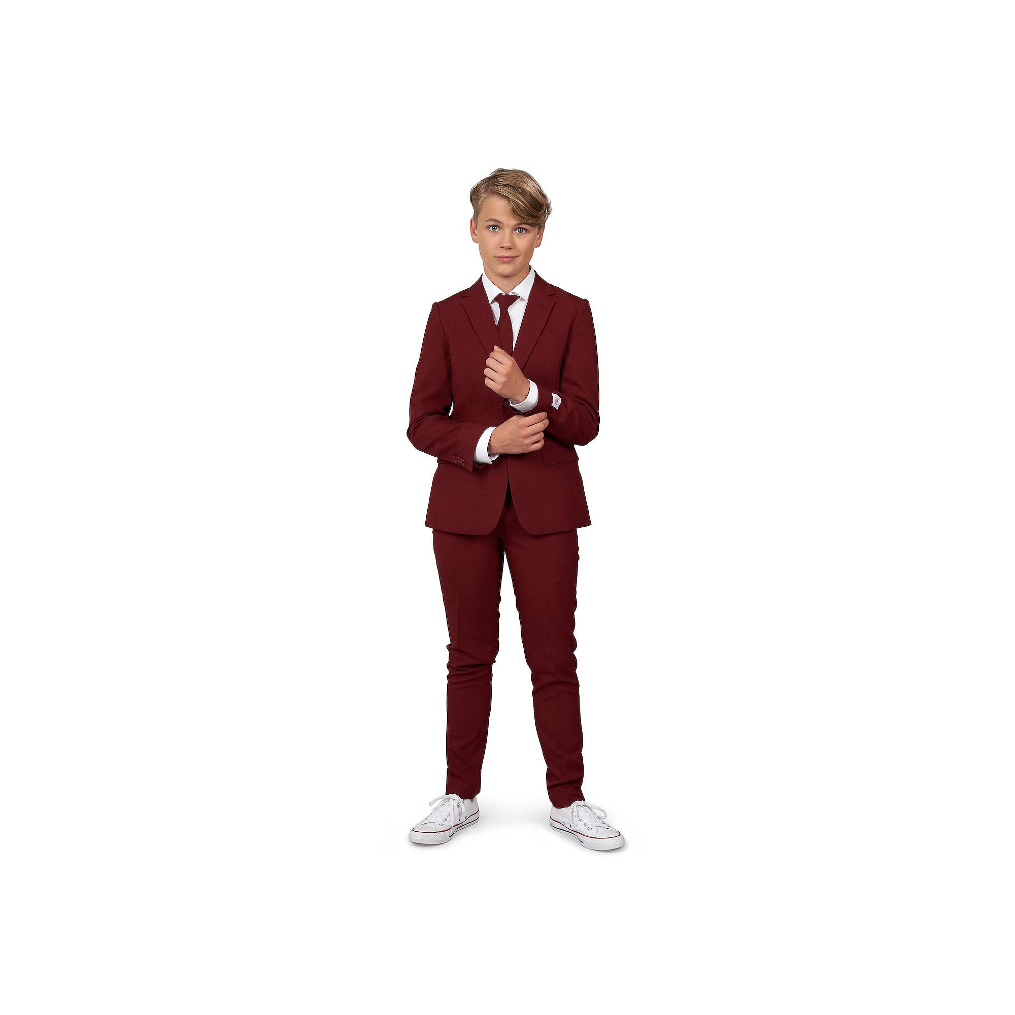 Boys 10-16 OppoSuits Blazing Burgundy Solid Jacket, Pants & Tie Suit Set, B
