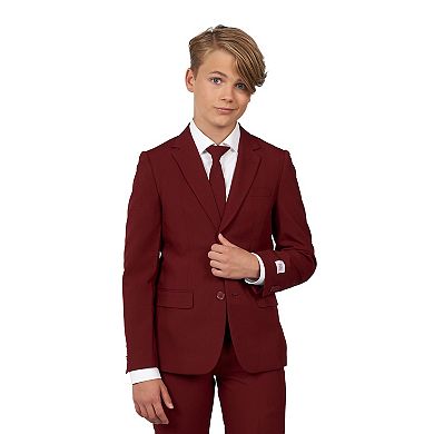 Boys 10-16 OppoSuits Blazing Burgundy Solid Jacket, Pants & Tie Suit Set