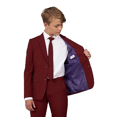 Boys 10-16 OppoSuits Blazing Burgundy Solid Jacket, Pants & Tie Suit Set