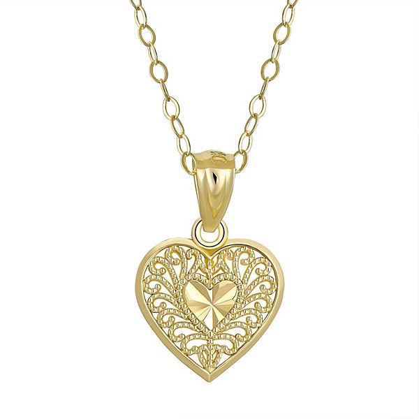 Charming Girl 10k Gold Heart Pendant Necklace