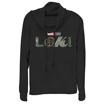 Juniors' Marvel Loki Logo Cowlneck Graphic Lightweight Long Sleeve