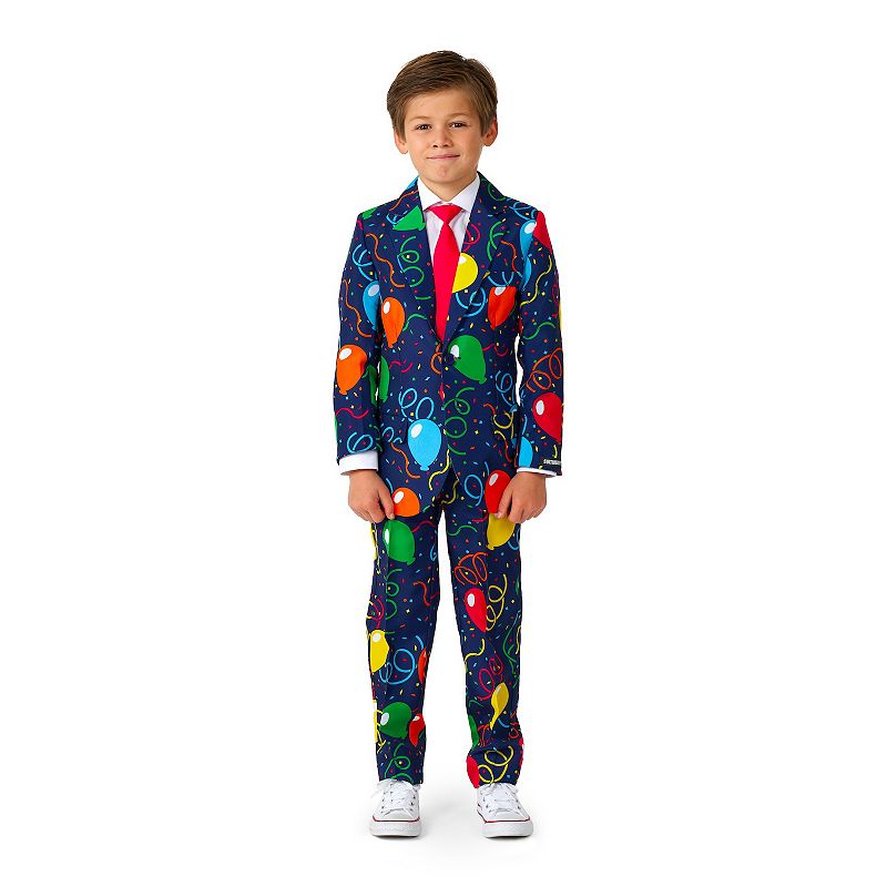 Boys 4-16 Suitmeister Confetti Balloons Jacket, Pants & Tie Navy Party Suit
