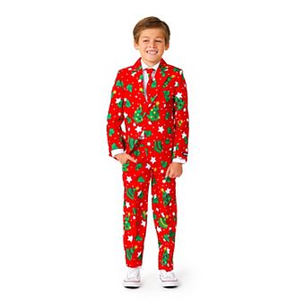 Boys 4-16 Suitmeister Christmas Tree Red Jacket, Pants & Tie Suit Set