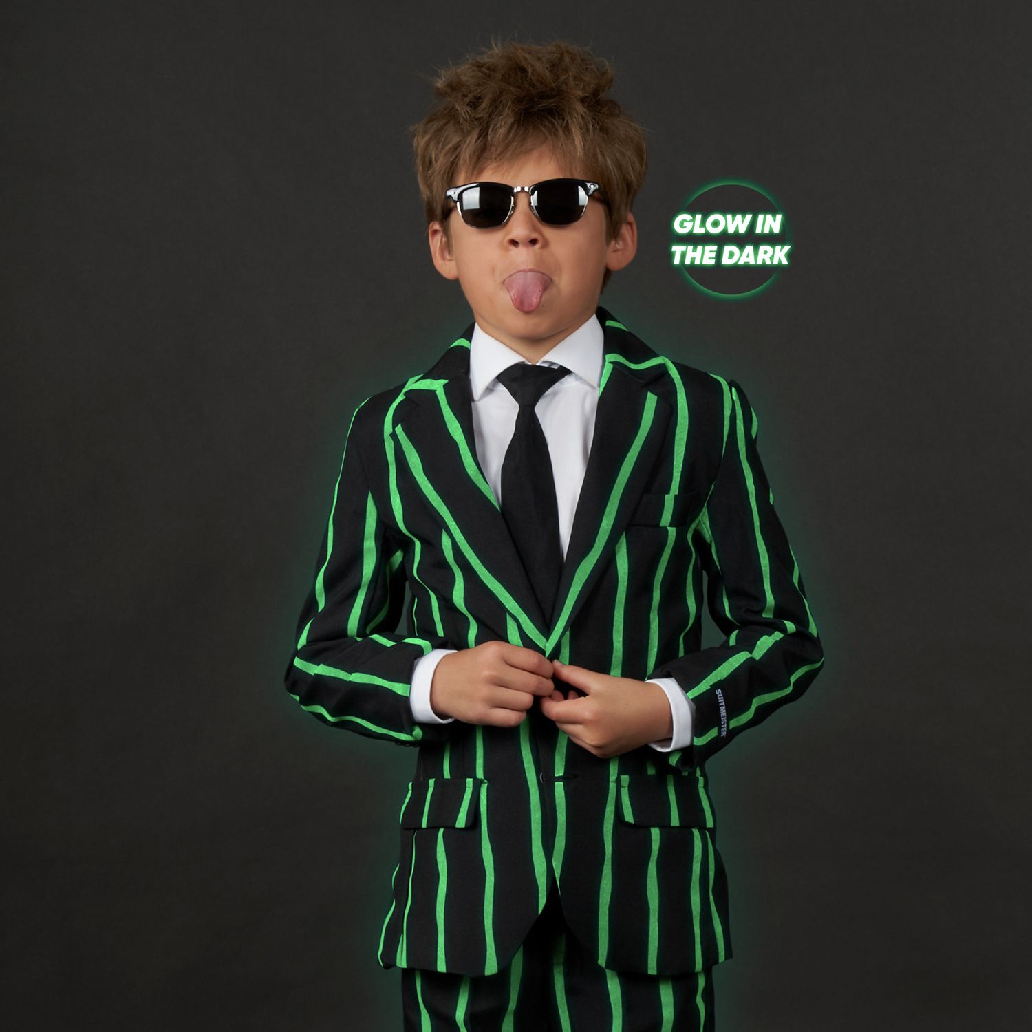 Boys 4-16 Suitmeister Oversized Pinstripe Black Glow-in-the-Dark Suit