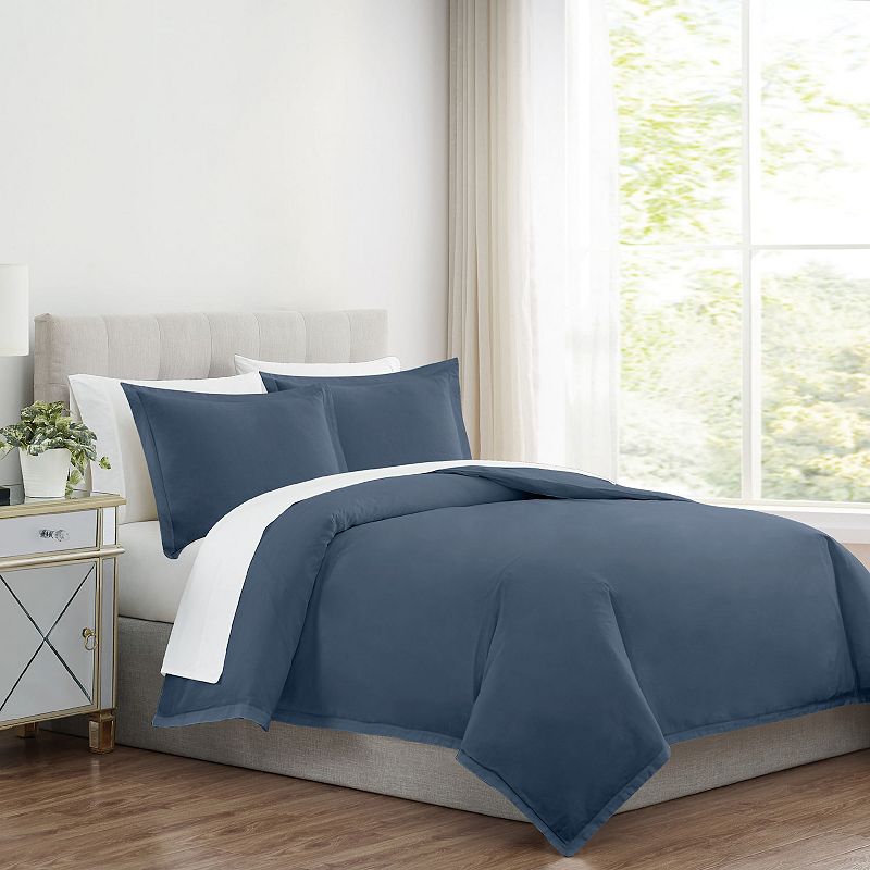 Charisma 310 Thread Count Cotton Solid Duvet Cover Set with Shams, Blue, Fu