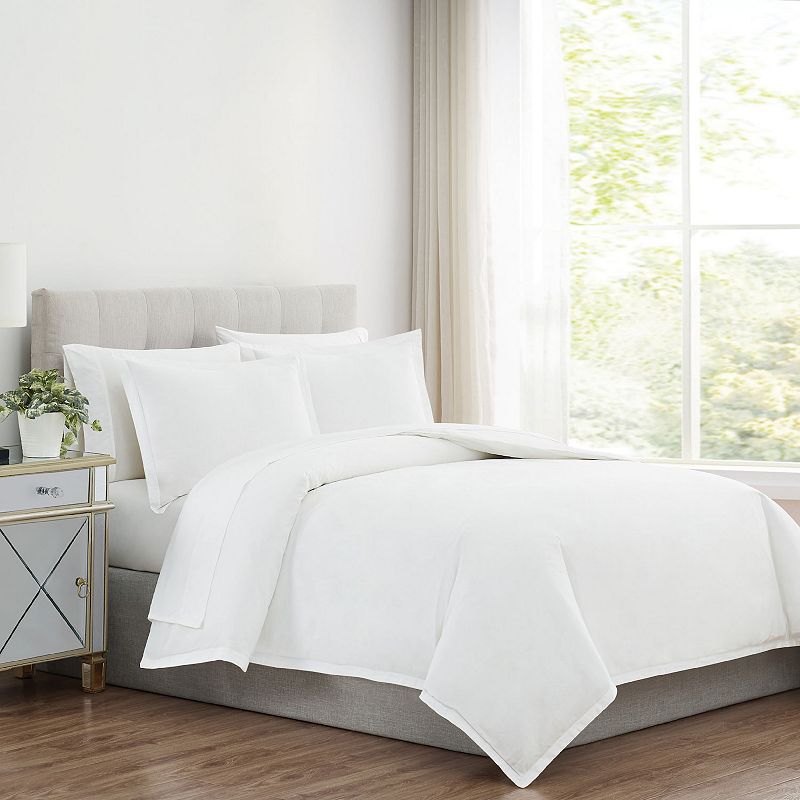 Charisma 310 Thread Count Cotton Solid Duvet Cover Set with Shams, White, F
