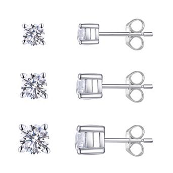 Charming Girl Kids' Sterling Silver 3 Pair 3/4/5 mm Round Cubic Zirconia Stud Earring Set