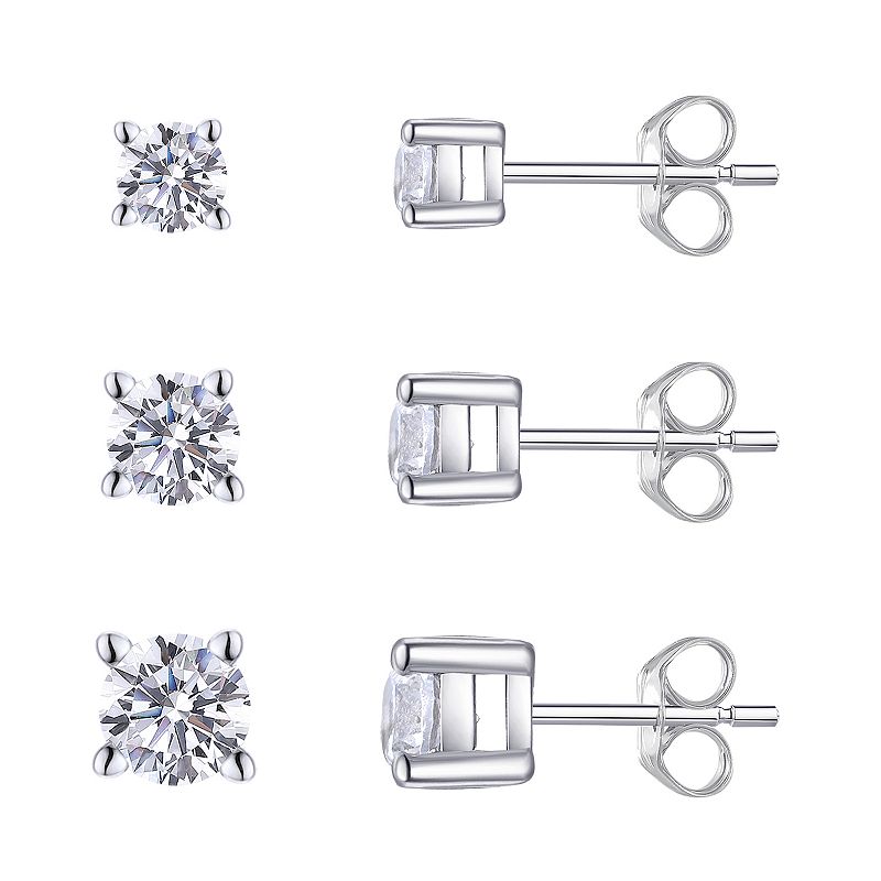 Charming Girl Sterling Silver 3 Pair 3/4/5 mm Round Cubic Zirconia Stud Ear