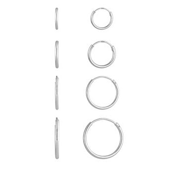 Charming Girl Sterling Silver 4 Pair Endless Hoop Earring Set