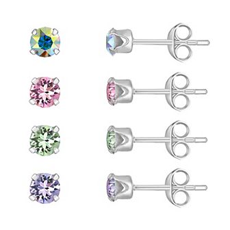 Charming Girl Kids' Sterling Silver 4 Pair 4 mm Crystal Stud Earring Set