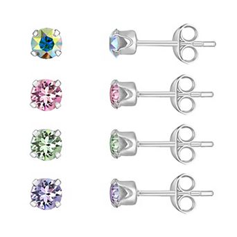 Charming Girl Kids' Sterling Silver 4 Pair 4 mm Crystal Stud Earring Set