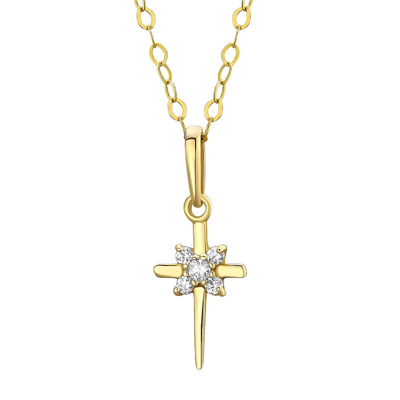 Charming Girl Kids 14k Gold Cubic Zirconia Cross Pendant Necklace, Girls