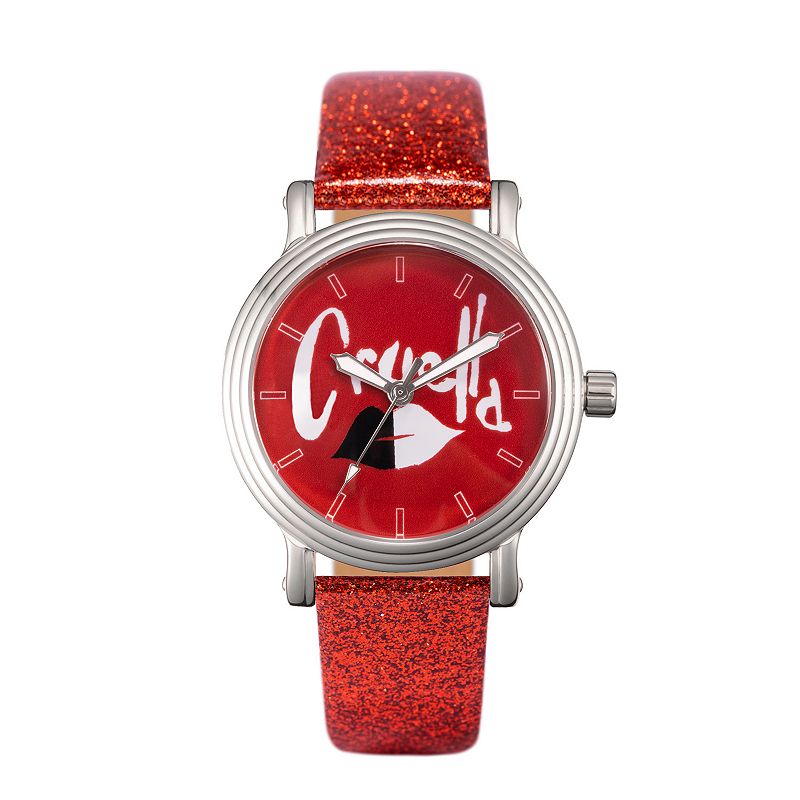 Disney's Cruella Women's Shiny Silver Vintage Watch, Size: Medium, Red