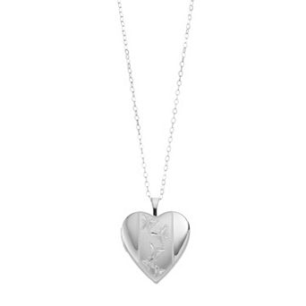 Sterling Silver Butterfly Heart Locket Pendant Necklace