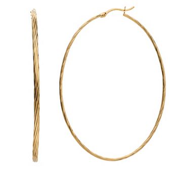 14k Gold Vermeil Textured 60 mm Oval Hoop Earrings