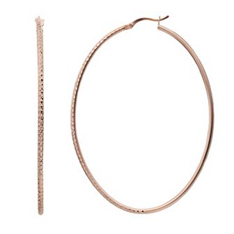 14k Rose Gold Vermeil Textured 60 mm Oval Hoop Earrings
