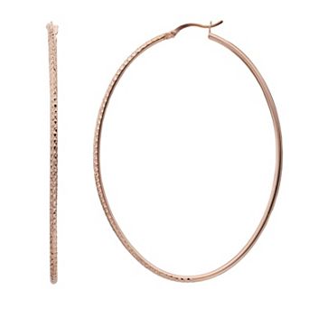 14k Rose Gold Vermeil Textured 60 mm Oval Hoop Earrings