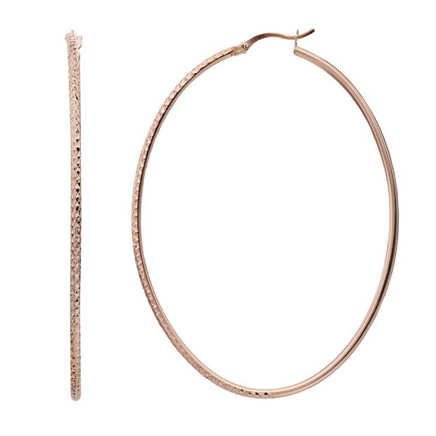 14k Rose Gold Vermeil Textured 60 mm Oval Hoop Earrings