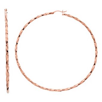 14k Rose Gold Vermeil Twisted 80 mm Hoop Earrings