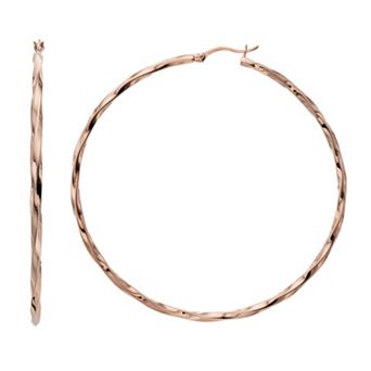 14k Rose Gold Vermeil Twisted 60 mm Hoop Earrings