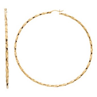 14k Gold Vermeil Twisted 80 mm Hoop Earrings