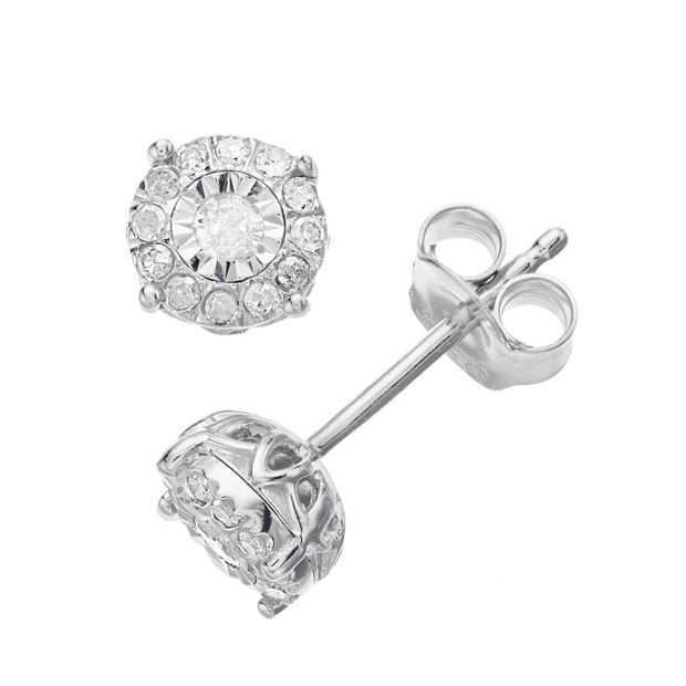 Diamond Square Cluster Stud Earrings (1/2 Ct. t.w.) in Sterling Silver - Sterling Silver