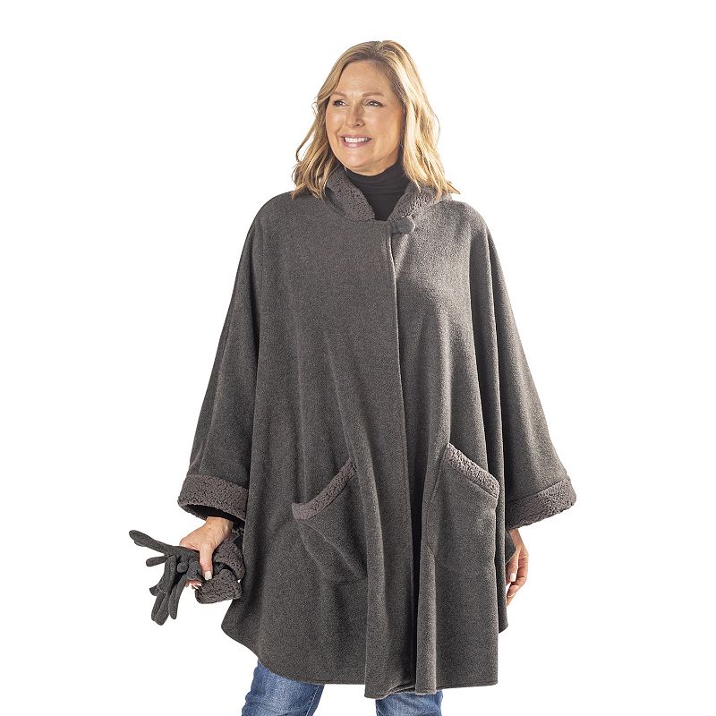 Linda Anderson Emily Sherpa Trimmed Cozy Coat and Gloves Set, Grey