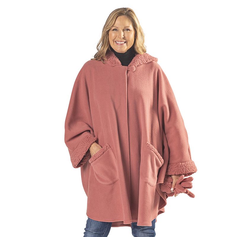 Linda Anderson Emily Sherpa Trimmed Cozy Coat and Gloves Set, Pink