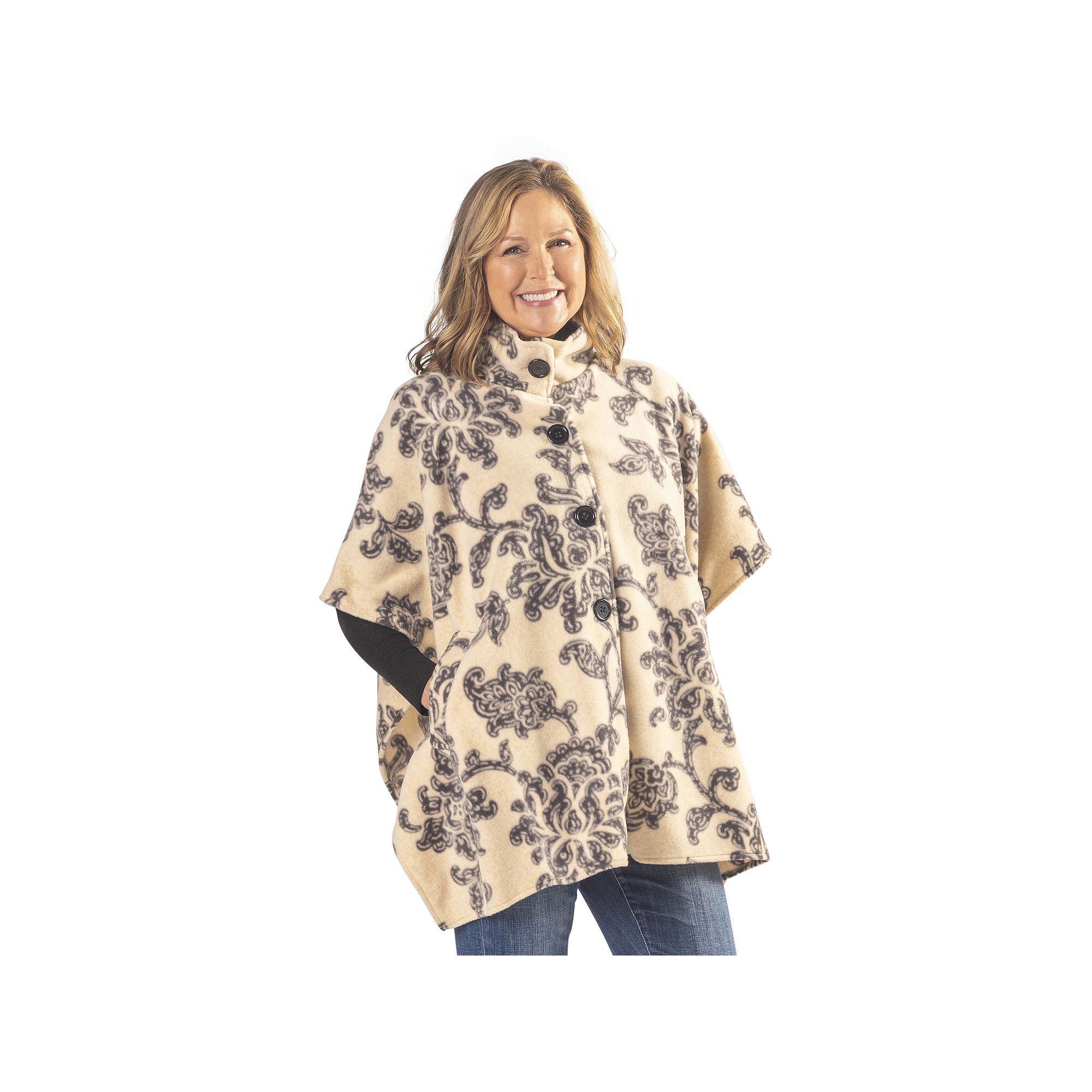 Linda Anderson Womens Floral Print Fleece Wrap, Winter White