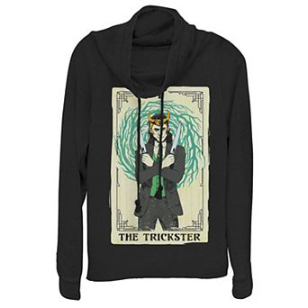 Juniors' Marvel Loki Trickster Tarot Cowlneck Graphic Lightweight Long Sleeve