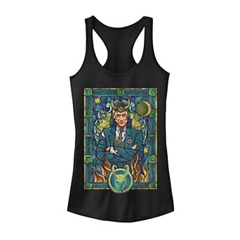Juniors' Marvel Loki Stained Glass Portrait Racerback Tank Top