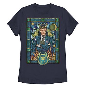 Juniors' Marvel Loki Stained Glass Portrait Tee