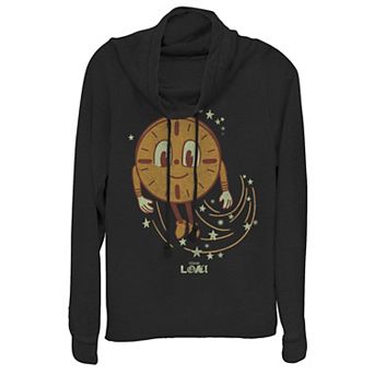 Juniors' Marvel Loki Miss Minutes Flying Swoop Cowlneck Graphic Lightweight Long Sleeve