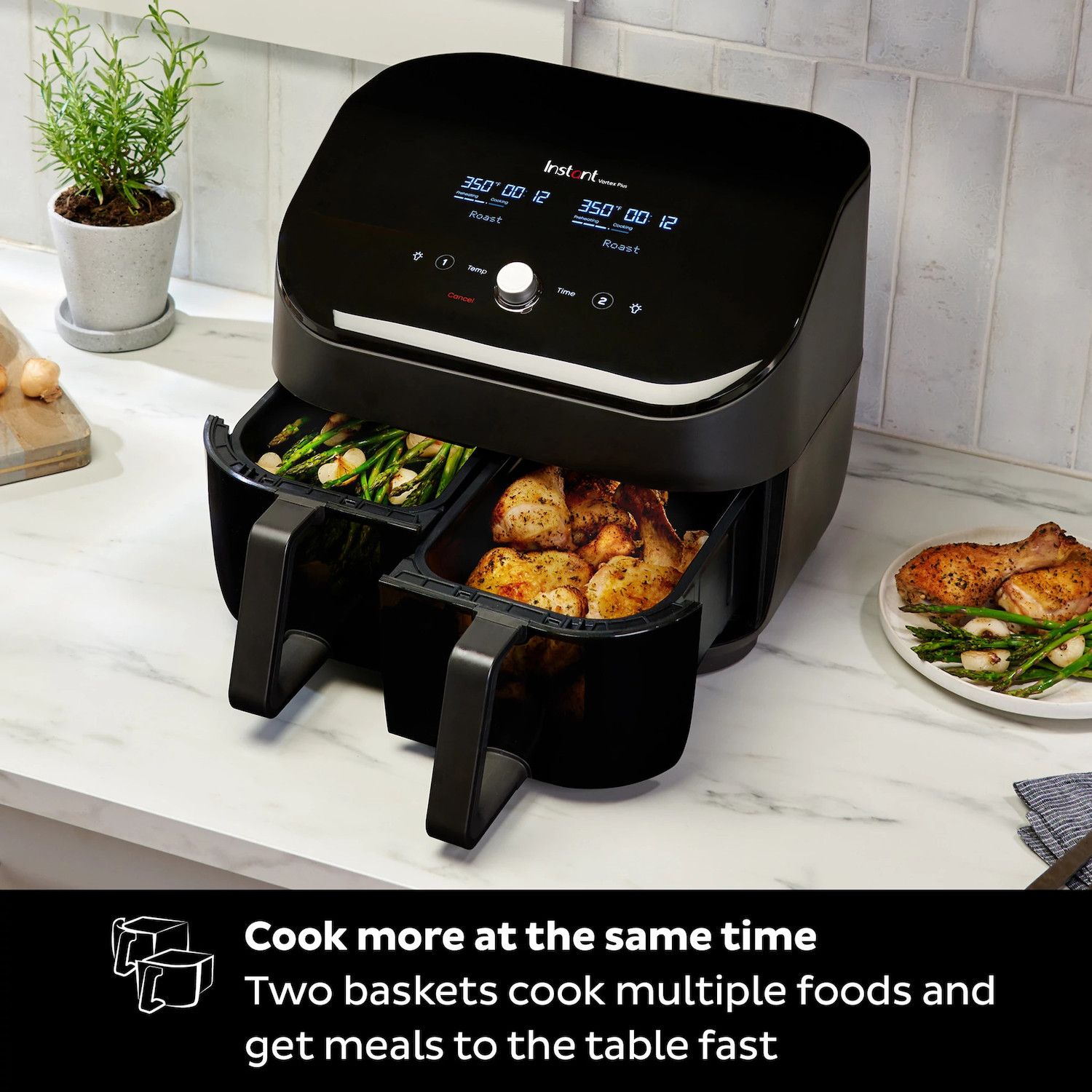 Instant Pot Vortex Plus Black Dual-Basket 8-in-1 Air Fryer With ClearCook